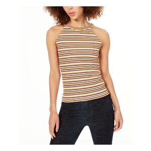1. STATE Womens Gold Striped Sleeveless Halter Top Size: L